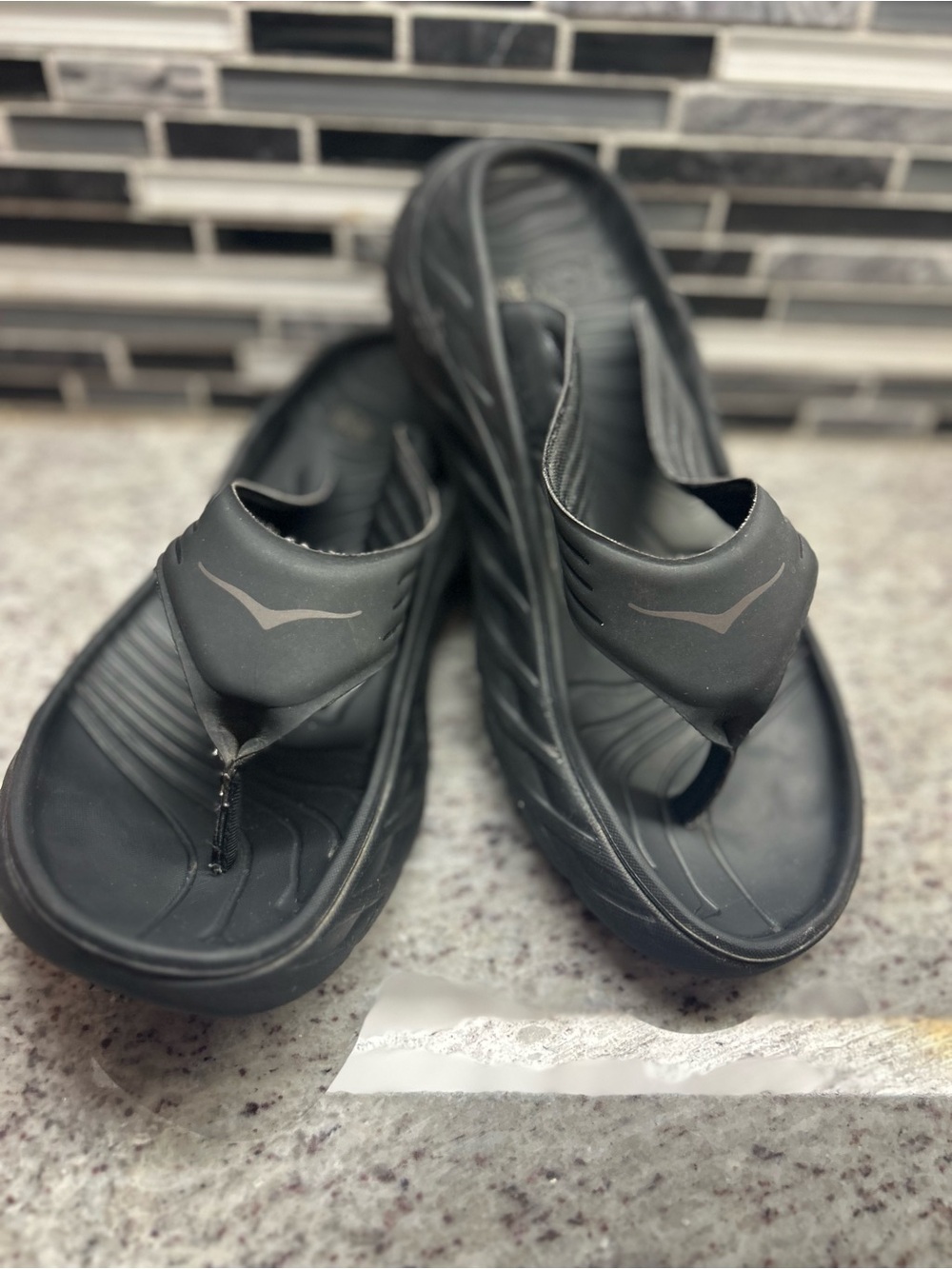Hoka one one Ora Recovery Men's Black Slip-On Foam Flip Sandals size 9, women 11